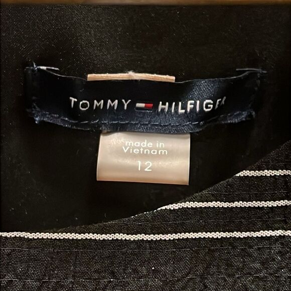 Tommy Hilfiger Halter Midi Dress Striped Crinkle Gauze Waist Tie Black Gray 12 - Picture 16 of 16